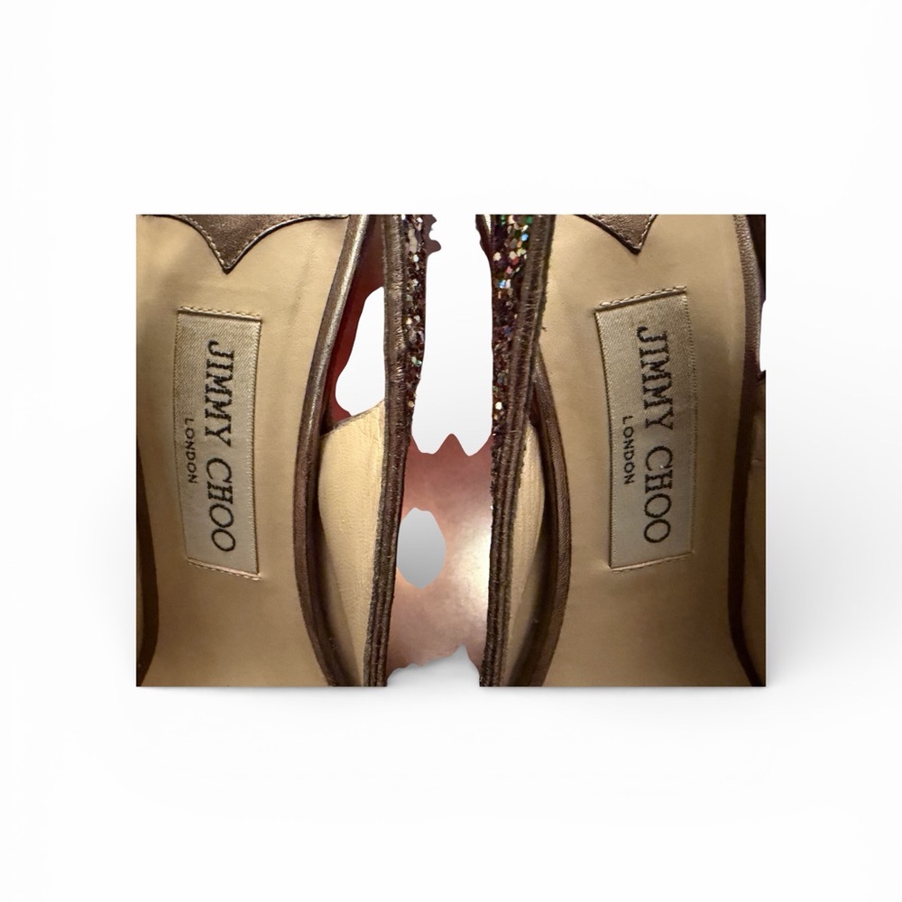 Jimmy Choo Iconic “Clue’ Multicolor Glitter Peep-Toe Slingback Heels - Picture 4 of 6